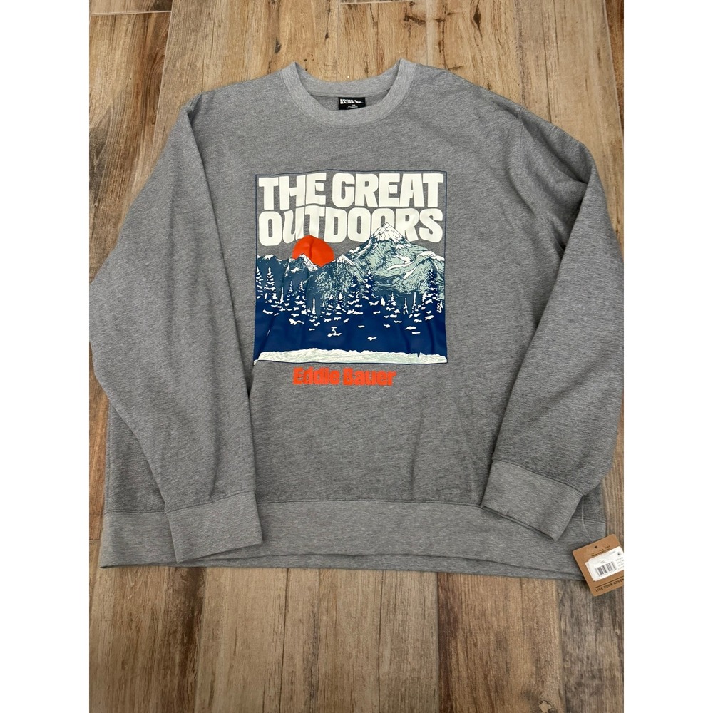 Eddie Bauer Mens XXL The Great Outdoors Graphic Crew Sweatshirt Heather Grey NEW